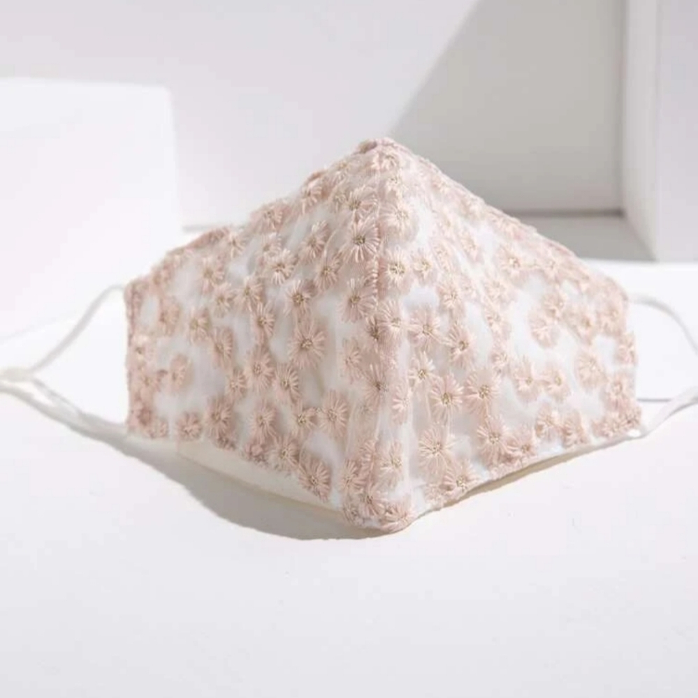 Embroidered Flower Mask with Chain - Picture 2 of 5